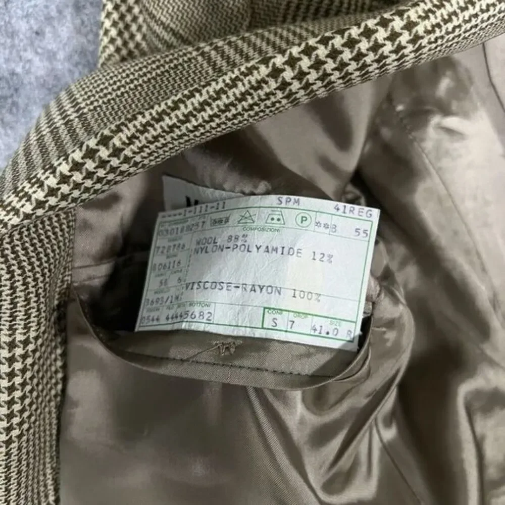 Saks Fifth Avenue Men's Sport Coat 41R Beige Plaid 2 Button Single Breasted Mani